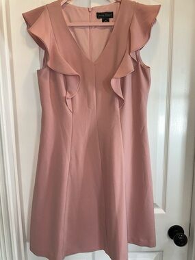 Jessica Howard Rose Pink Ruffle V-Neck Midi Dress- Never Worn- 14P